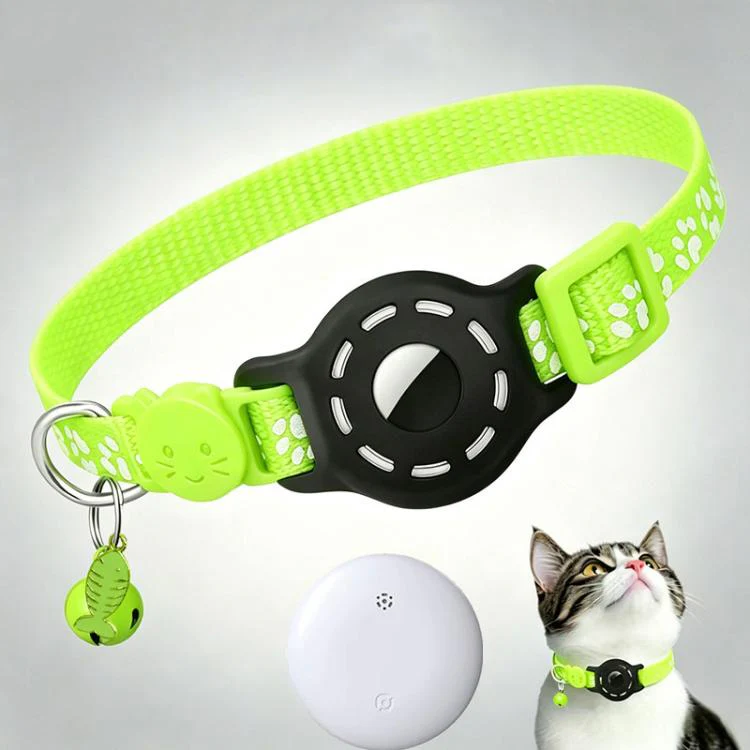 Smart Cat Collar With Built-In Tracker Reflective Paw Prints Compatible with Google Find My(Fluorescent Green + White)