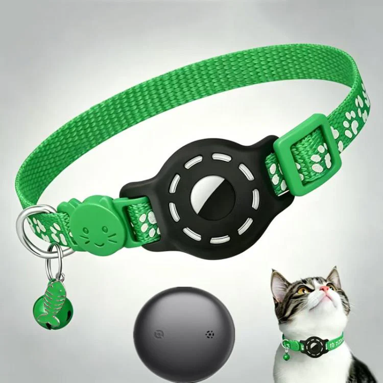 Smart Cat Collar With Built-In Tracker Reflective Paw Prints Compatible with Google Find My(Green+Black)