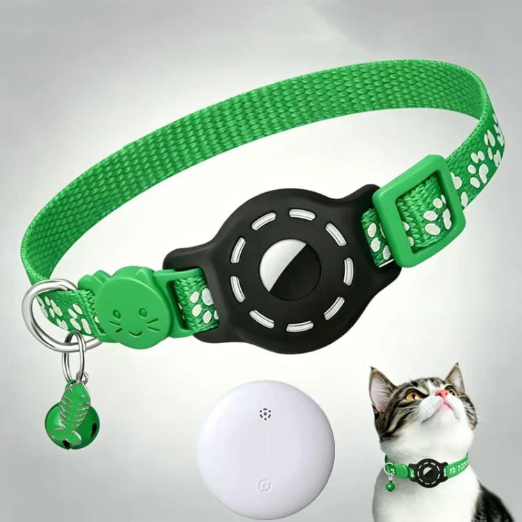 Smart Cat Collar With Built-In Tracker Reflective Paw Prints Dual System for iOS & Android(Green+White)