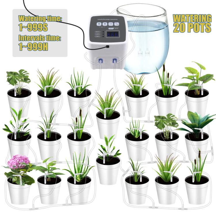 Smart Dual Pump Automatic Watering System 20 Drip Emitters Kit For Garden Plants - Battery/Electric Powered EU Plug - Image 2