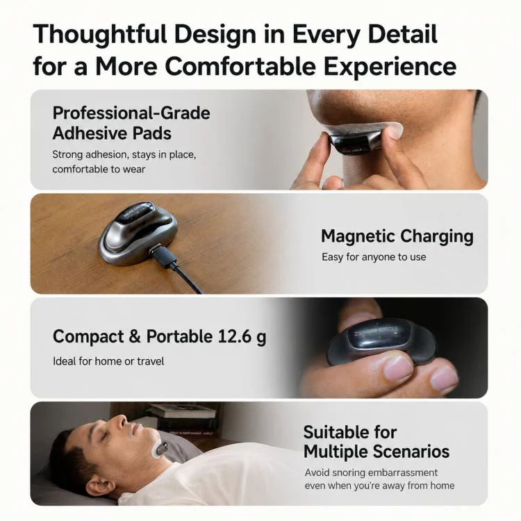 SNORE CIRCLE Smart Anti-Snoring Device Upgraded TENS & EMA Throat Snore Stopper With 3-Contact Electrode & App Tracking(Silver) - Image 9