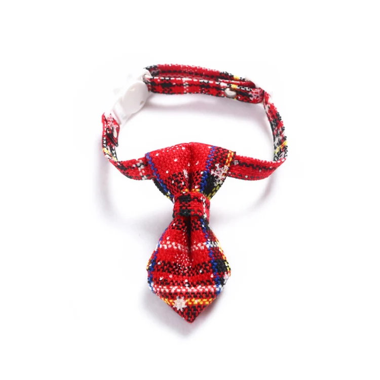 Snowflake Christmas Red Plaid Adjustable Pet Bow Tie Collar Bow Knot Cat Dog Collar, Size:S 17-30cm, Style:Tie - Image 2