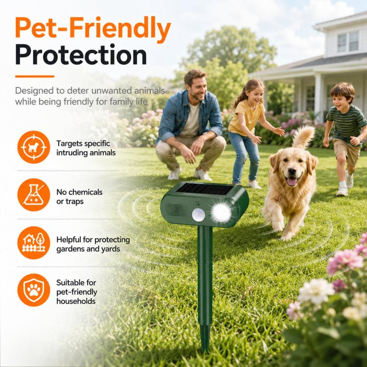 Solar Animal Repeller Outdoor Ultrasonic Cat Deterrent Yard with PIR Motion Sensor 4 Modes Ultrasonic Bird Deterrent Garden Dog Repeller with LED Flashing Light(Green) - Image 8