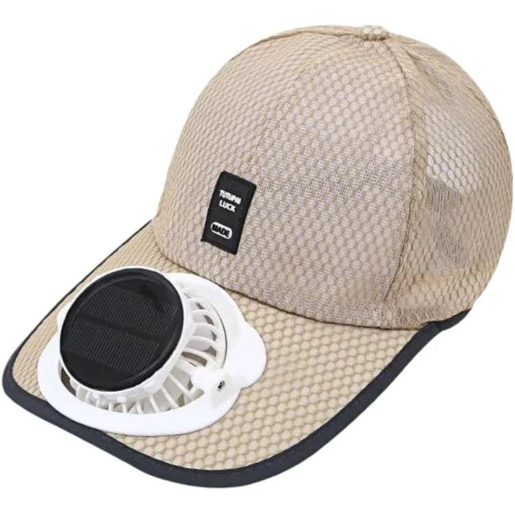Solar Fan Hat with 3-Speed Adjustable Cooling Rechargeable Sun Cap Mesh Breathable Baseball Visor(Beige)