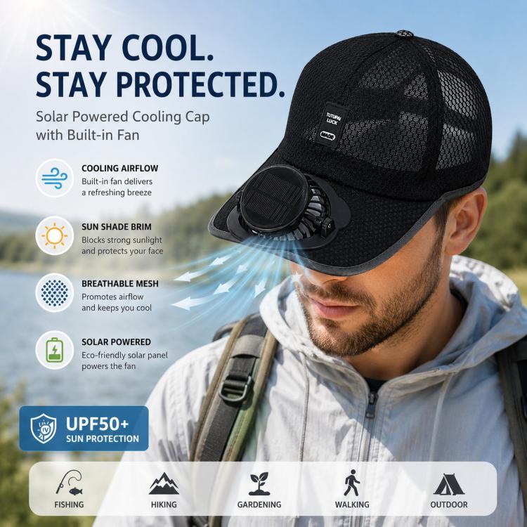 Solar Fan Hat with 3-Speed Adjustable Cooling Rechargeable Sun Cap Mesh Breathable Baseball Visor(Beige) - Image 3