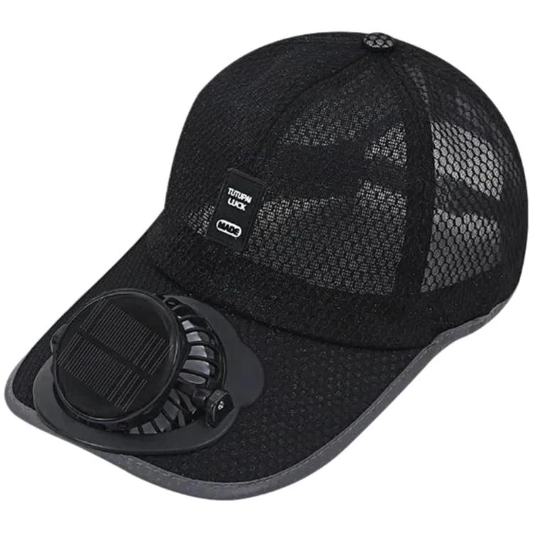 Solar Fan Hat with 3-Speed Adjustable Cooling Rechargeable Sun Cap Mesh Breathable Baseball Visor(Black)