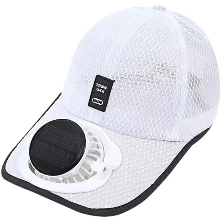 Solar Fan Hat with 3-Speed Adjustable Cooling Rechargeable Sun Cap Mesh Breathable Baseball Visor(White)