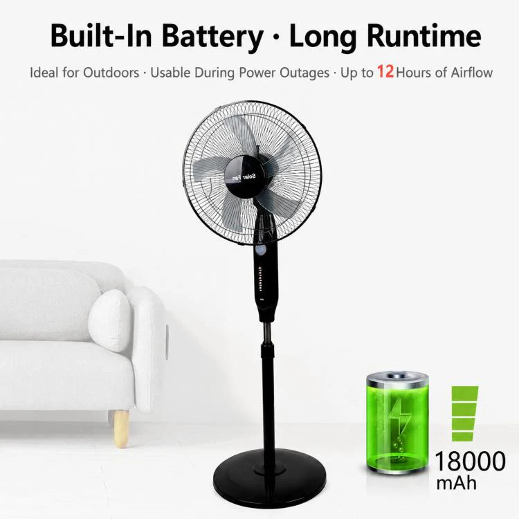 Solar Pedestal Fan With 18000mAh Battery 16 inch Standing Fan(Black) - Image 5