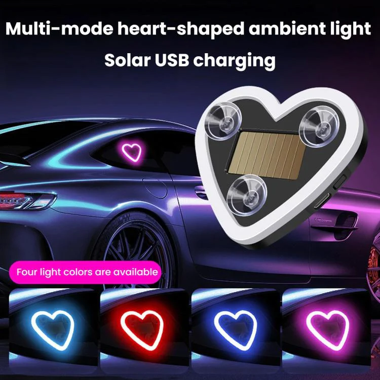 Solar Powered Heart-Shaped Car Ambient Light Smart Modified Neon Light For Vehicle Interior(Pink) - Image 6