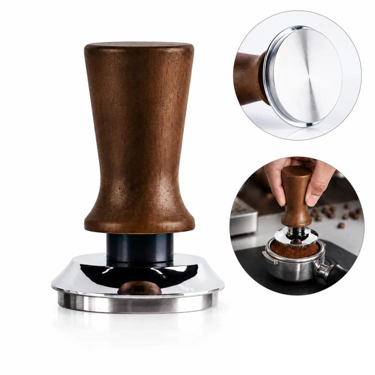 Solid Wood Handle Stainless Steel Constant Force Coffee Tamper(51mm Flat Bottom)