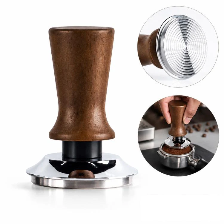 Solid Wood Handle Stainless Steel Constant Force Coffee Tamper(51mm Threaded Bottom)