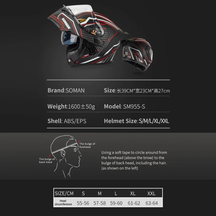 SOMAN Motorcycle Dual Lens Riding Peel-Off Full Coverage Helmet, Size: M(Black Fluorescent Yellow Spark) - Image 3