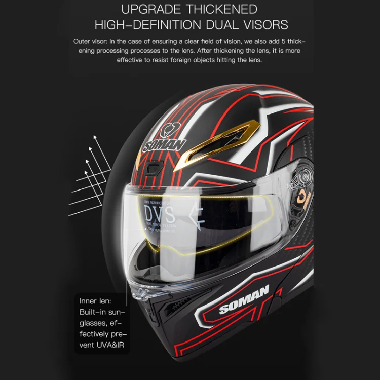 SOMAN Motorcycle Dual Lens Riding Peel-Off Full Coverage Helmet, Size: M(Bright Black White) - Image 7