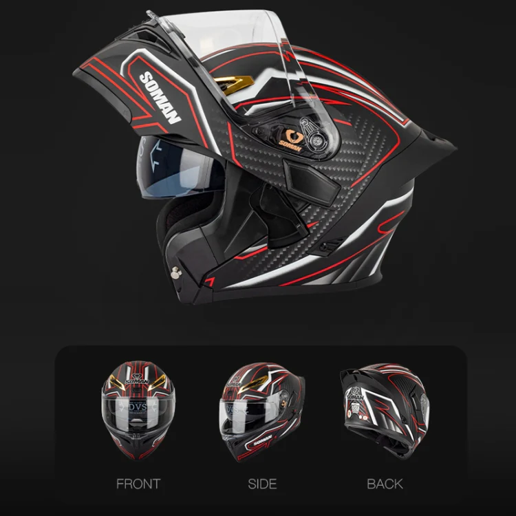 SOMAN Motorcycle Dual Lens Riding Peel-Off Full Coverage Helmet, Size: S(Black Gray Track) - Image 4