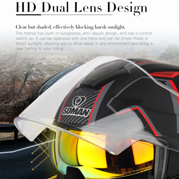 SOMAN Motorcycle Electric Bicycle Dual Lens Riding Helmet, Size: S(Bright Back) - Image 10