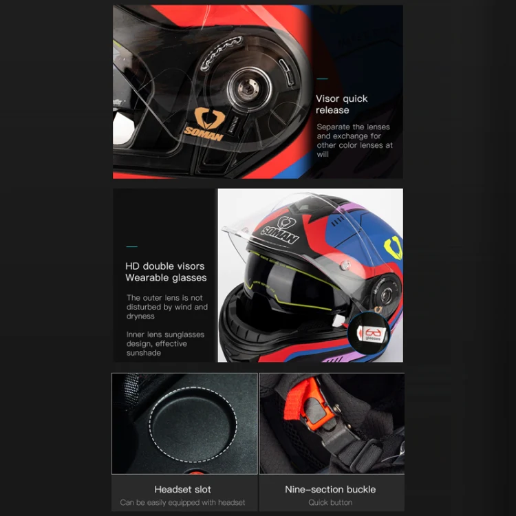 SOMAN Racing Motorcycle Double Lens Riding Safety Helmet, Size: XXL(Matt Black) - Image 9