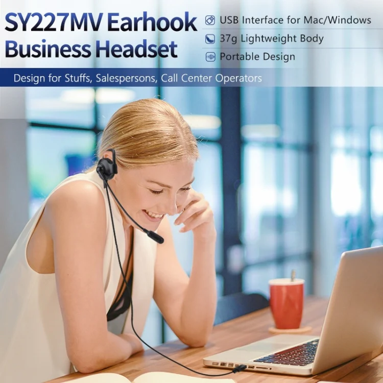 SOYTO SY227 Single-side Operator Ear Hook Headset Corded Computer Headset, Interfaces: Separation USB Wire Control - Image 2