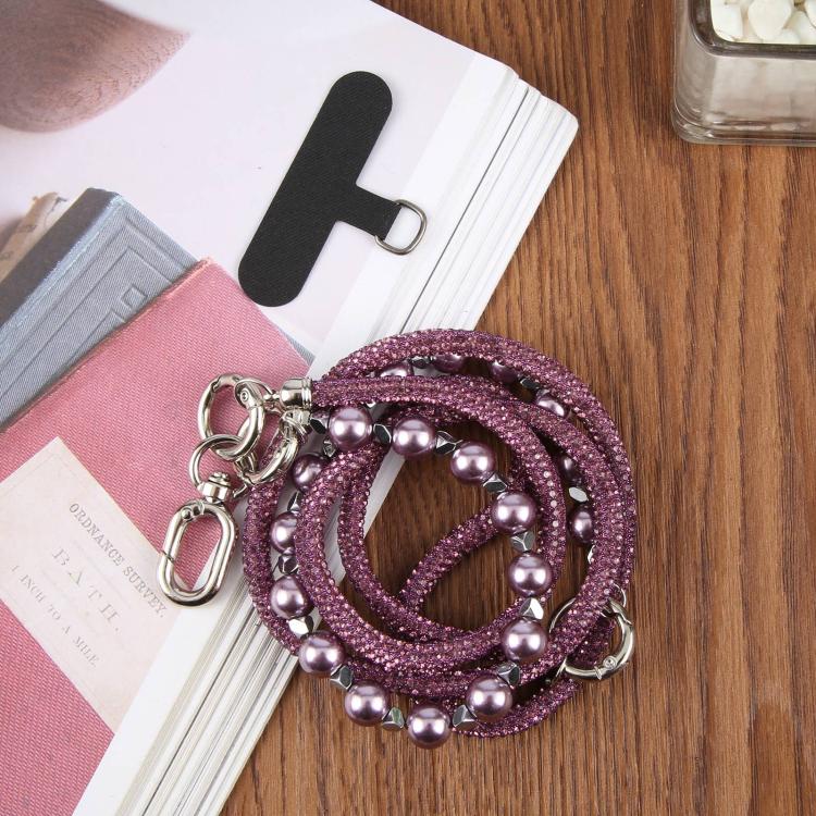 Sparkling Rhinestone Pearl Phone Lanyard with Detachable Crystal Beads(Dark Purple) - Image 2