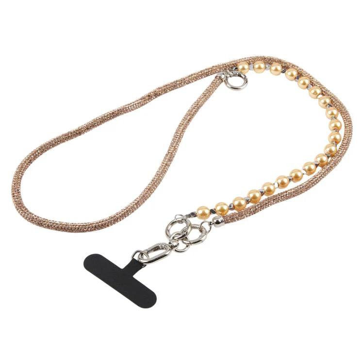 Sparkling Rhinestone Pearl Phone Lanyard with Detachable Crystal Beads(Gold)