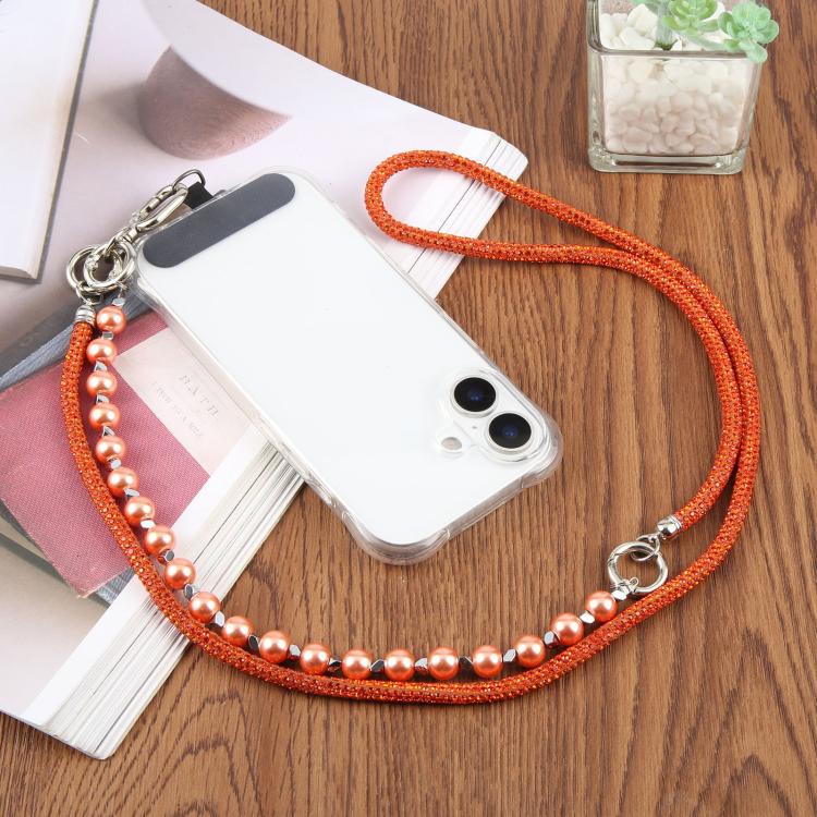 Sparkling Rhinestone Pearl Phone Lanyard with Detachable Crystal Beads(Red) - Image 5