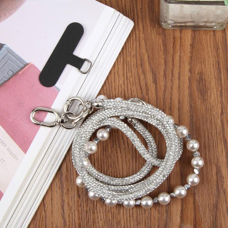 Sparkling Rhinestone Pearl Phone Lanyard with Detachable Crystal Beads(Silver) - Image 2