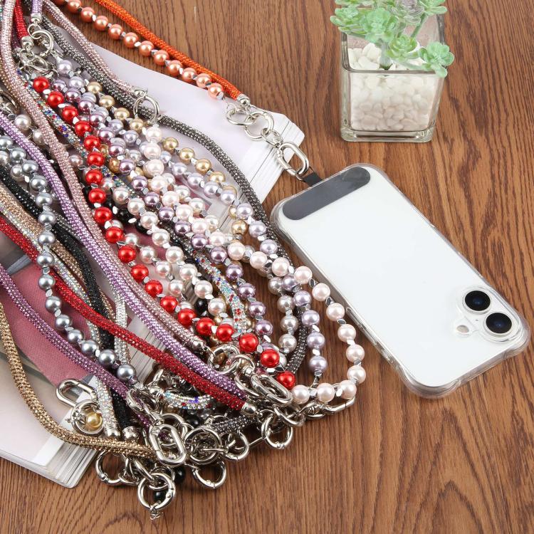 Sparkling Rhinestone Pearl Phone Lanyard with Detachable Crystal Beads(Silver Black) - Image 4