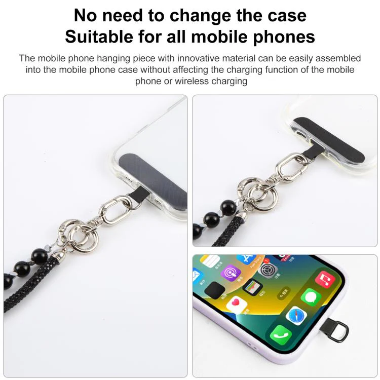 Sparkling Rhinestone Pearl Phone Lanyard with Detachable Crystal Beads(Silver Black) - Image 7