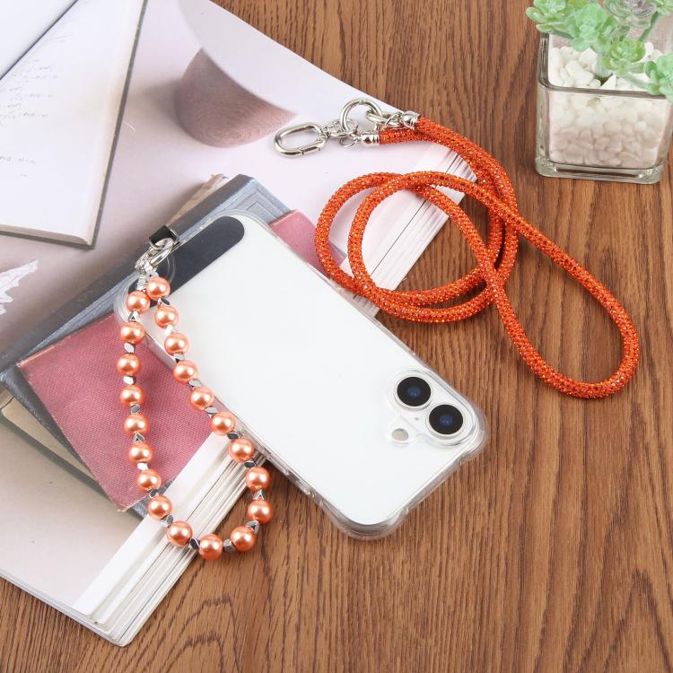 Sparkling Rhinestone Pearl Phone Lanyard with Detachable Crystal Beads(Silver Black) - Image 9