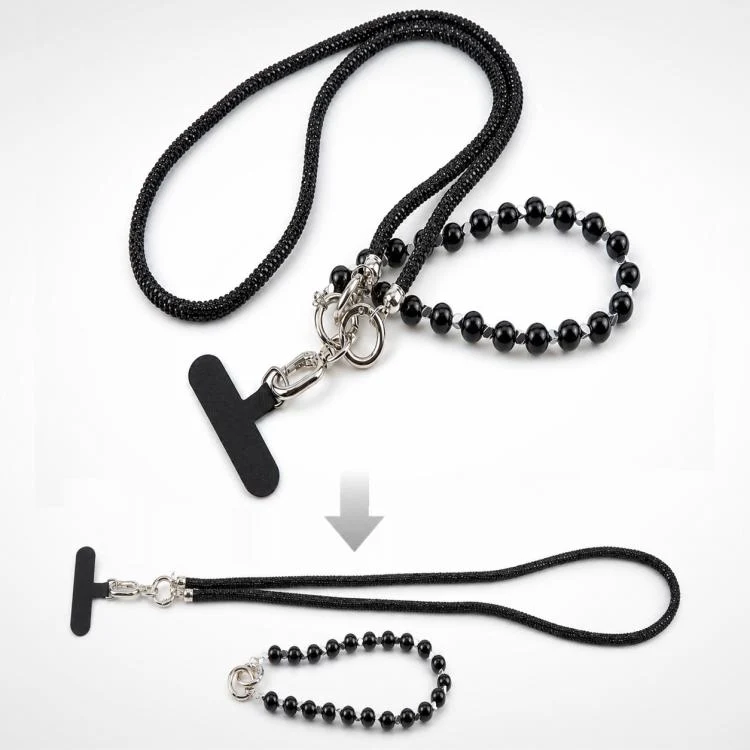Sparkling Rhinestone Pearl Phone Lanyard with Detachable Crystal Beads(Silver Multicolor) - Image 8