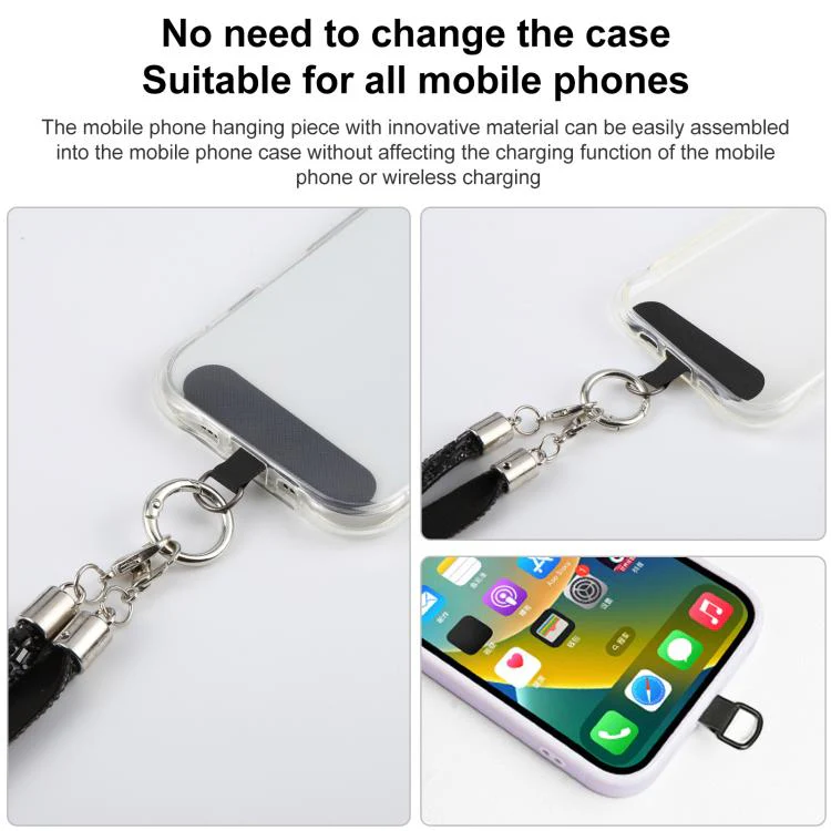 Sparkling Rhinestone Phone Charm Strap with Tether Pad(Black) - Image 6