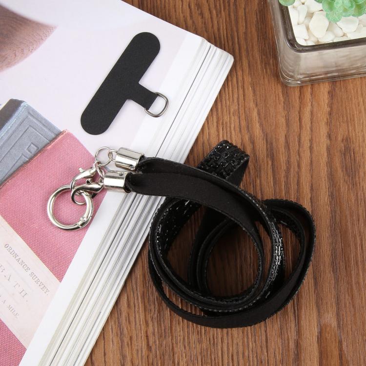 Sparkling Rhinestone Phone Lanyard with Pad(Black)