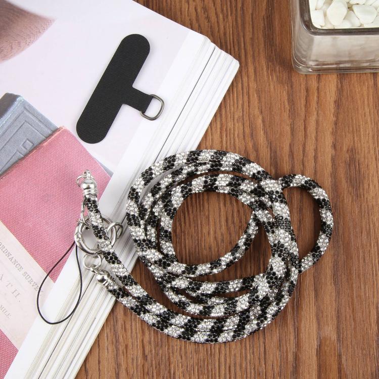Sparkling Rhinestone Studded Long Phone Strap(Silver Black) - Image 2