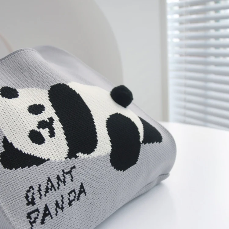 Spring and Summer Giant Panda Knitted Bag Large Capacity Cartoon Vest Style Handbag(Matcha Color) - Image 5