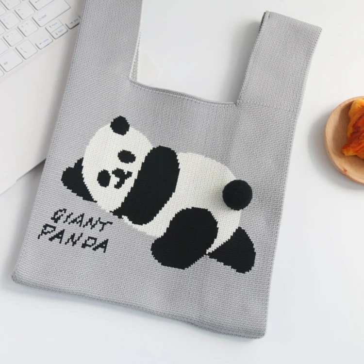Spring and Summer Giant Panda Knitted Bag Large Capacity Cartoon Vest Style Handbag(Purple) - Image 4
