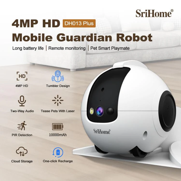 SriHome DH013 Plus 4MP Smart Pet Robot Camera with Auto-Charging Dock, Plug Type:UK Plug(White) - Image 5