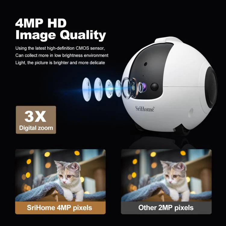 SriHome DH013 Plus 4MP Smart Pet Robot Camera with Auto-Charging Dock, Plug Type:US Plug(White) - Image 7