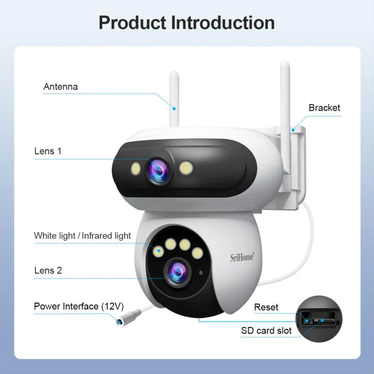 Srihome SH062 8MP Binocular Outdoor Auto-Tracking Wireless WiFi Security Camera(EU Plug) - Image 15