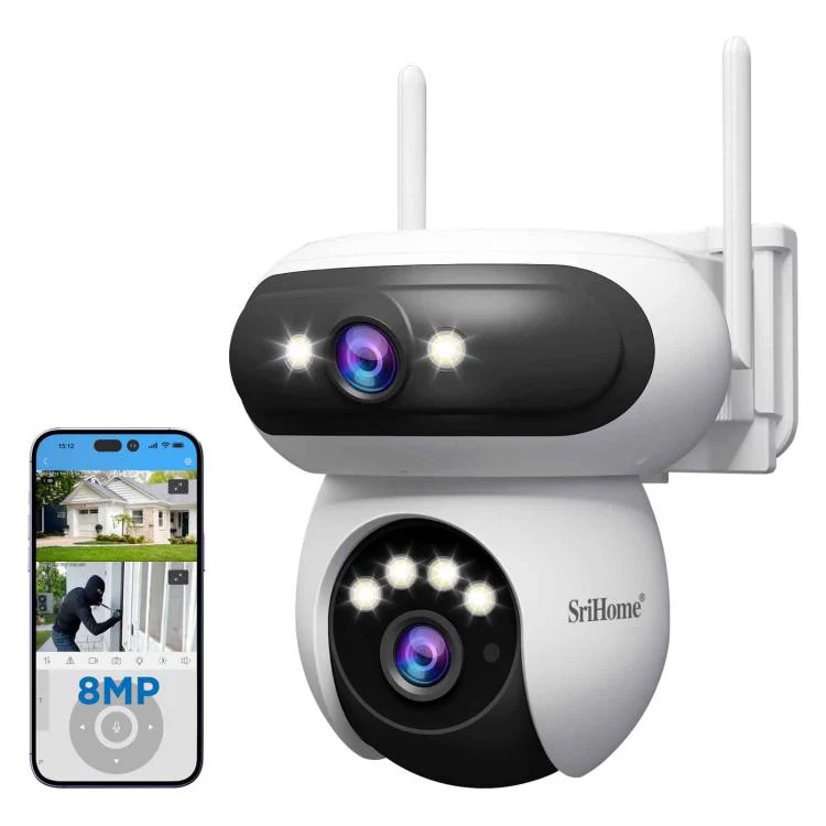 Srihome SH062 8MP Binocular Outdoor Auto-Tracking Wireless WiFi Security Camera(US Plug)