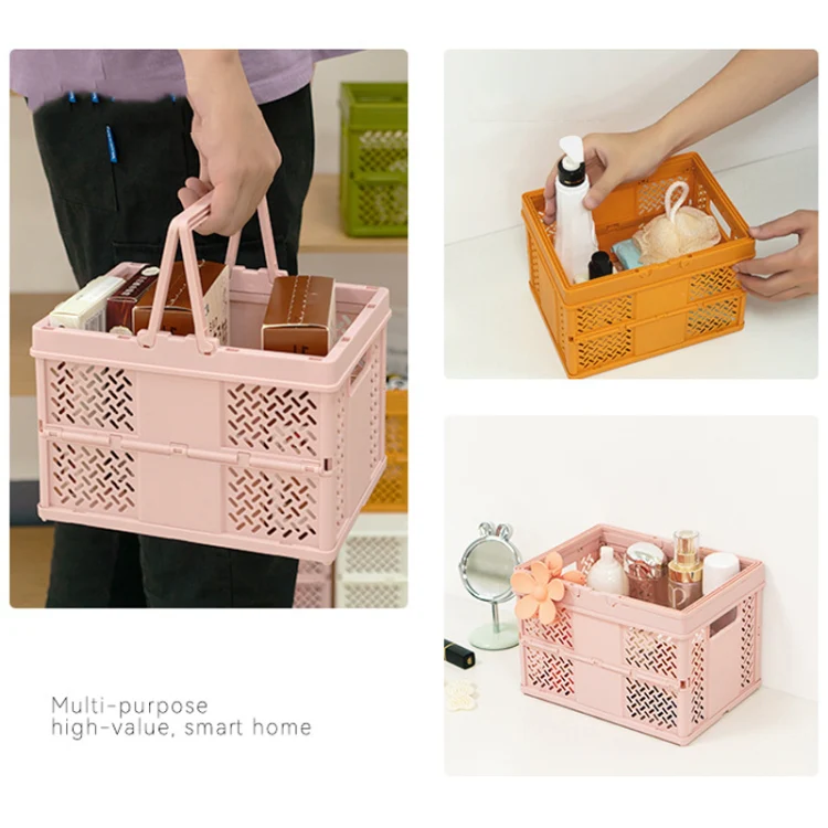 Stacking Folding Storage Baskets Home Kitchen Storage Bin Organizer With Handle 24.4 x 18 x 1.4cm(Green) - Image 6