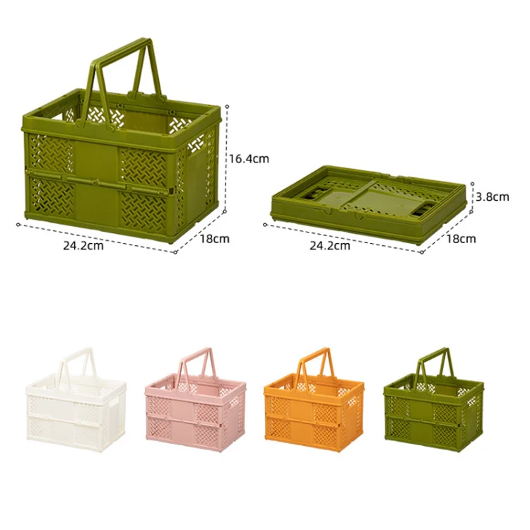 Stacking Folding Storage Baskets Home Kitchen Storage Bin Organizer With Handle 24.4 x 18 x 1.4cm(White) - Image 3