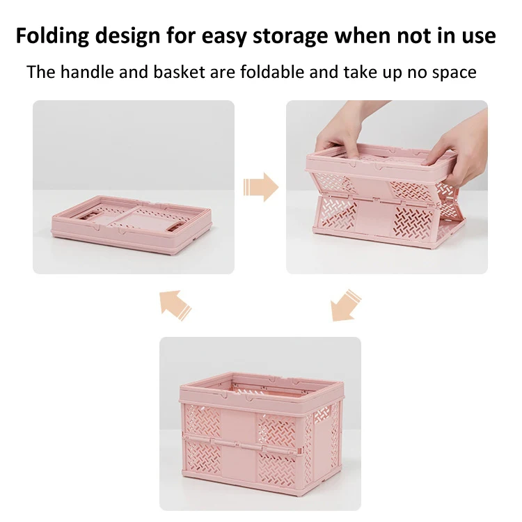 Stacking Folding Storage Baskets Home Kitchen Storage Bin Organizer With Handle 24.4 x 18 x 1.4cm(White) - Image 5