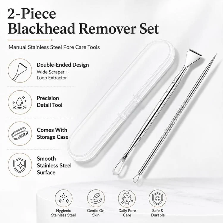 Stainless Steel Blackhead Scraper and U-Shaped Needle Set Blackhead Acne Cleaning Tool - Image 2