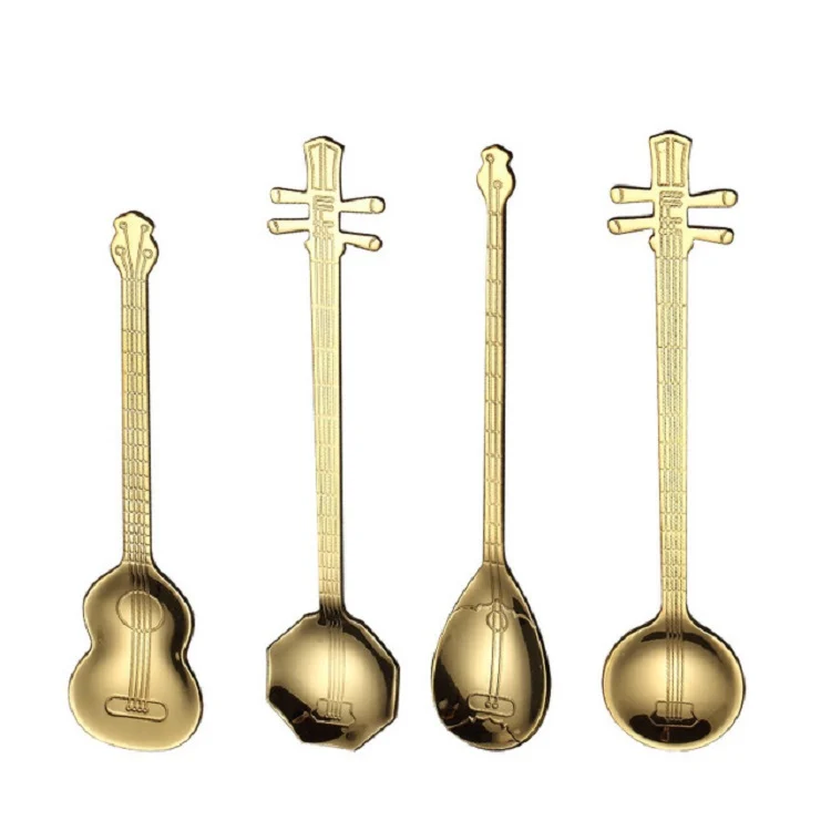 Stainless Steel Coffee Mixing Spoon Creative Musical Instrument Shape Spoon, Style:Yueqin, Color:Colorful - Image 3
