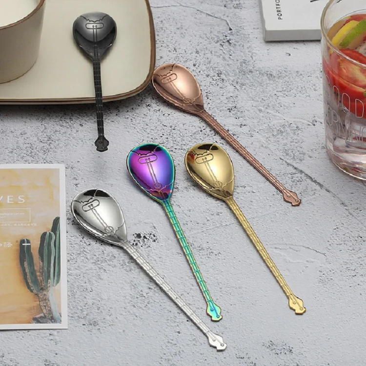 Stainless Steel Coffee Mixing Spoon Creative Musical Instrument Shape Spoon, Style:Yueqin, Color:Colorful - Image 5