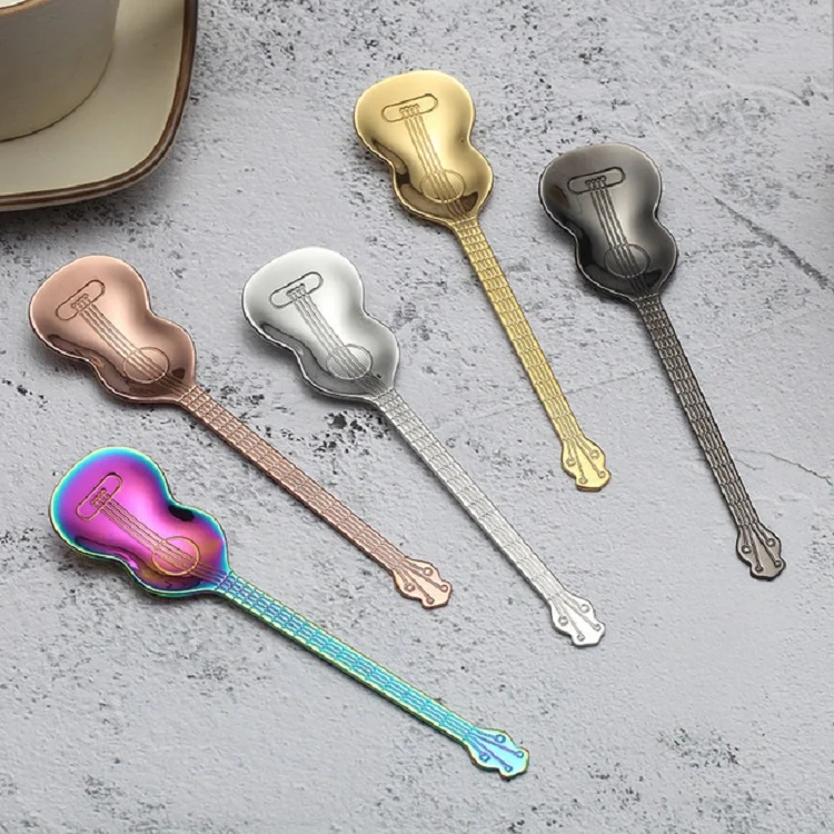 Stainless Steel Coffee Mixing Spoon Creative Musical Instrument Shape Spoon, Style:Yueqin, Color:Rose Gold - Image 4