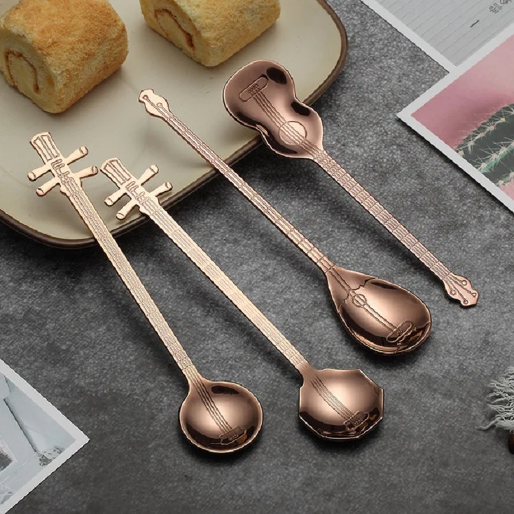 Stainless Steel Coffee Mixing Spoon Creative Musical Instrument Shape Spoon, Style:Yueqin, Color:Titanium Black - Image 6