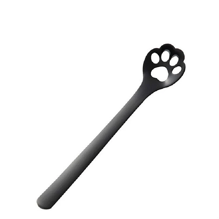 Stainless Steel Creative Cat Claw Coffee Spoon Dessert Cake Spoon, Style:Hollow Cat Claw Spoon, Color:Black - Image 2