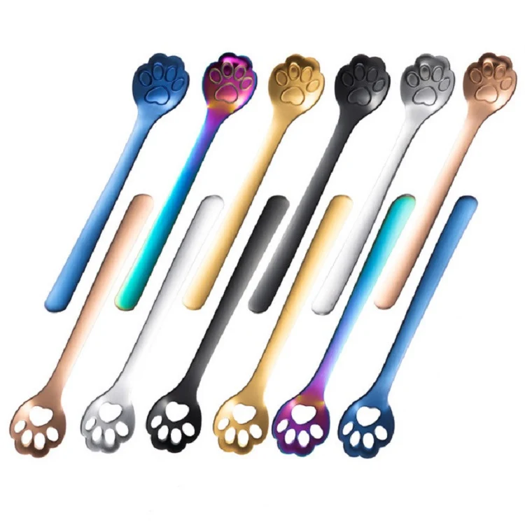 Stainless Steel Creative Cat Claw Coffee Spoon Dessert Cake Spoon, Style:Hollow Cat Claw Spoon, Color:Black - Image 3