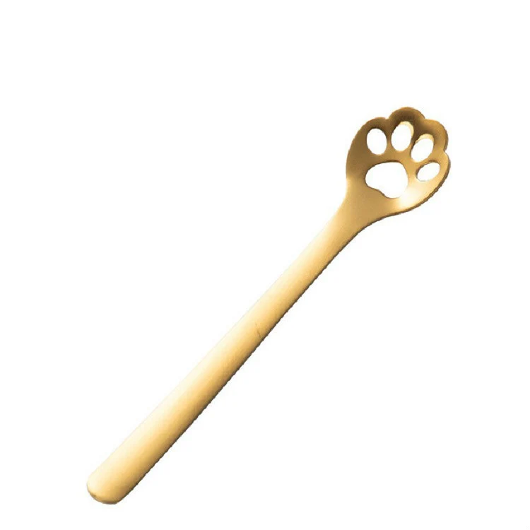 Stainless Steel Creative Cat Claw Coffee Spoon Dessert Cake Spoon, Style:Hollow Cat Claw Spoon, Color:Gold - Image 2