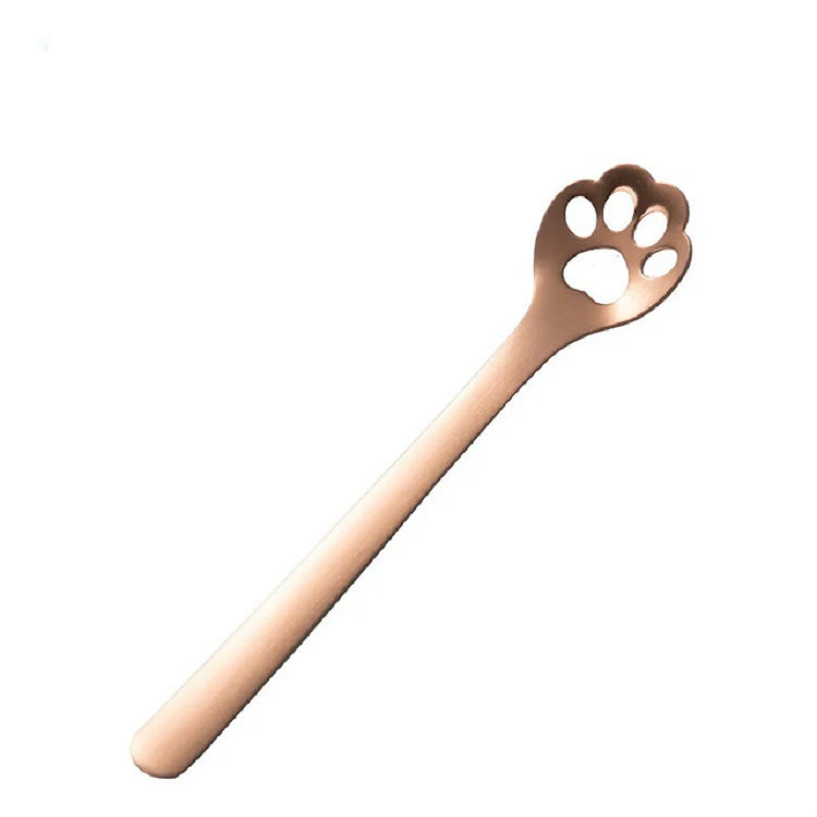 Stainless Steel Creative Cat Claw Coffee Spoon Dessert Cake Spoon, Style:Hollow Cat Claw Spoon, Color:Rose Gold - Image 2